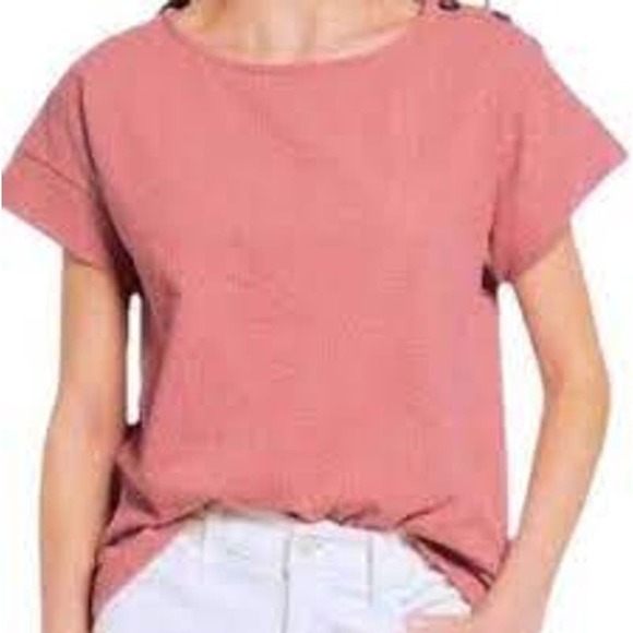 Madewell Tops - Madewell size S seersucker button shoulder top in vintage rose quartz